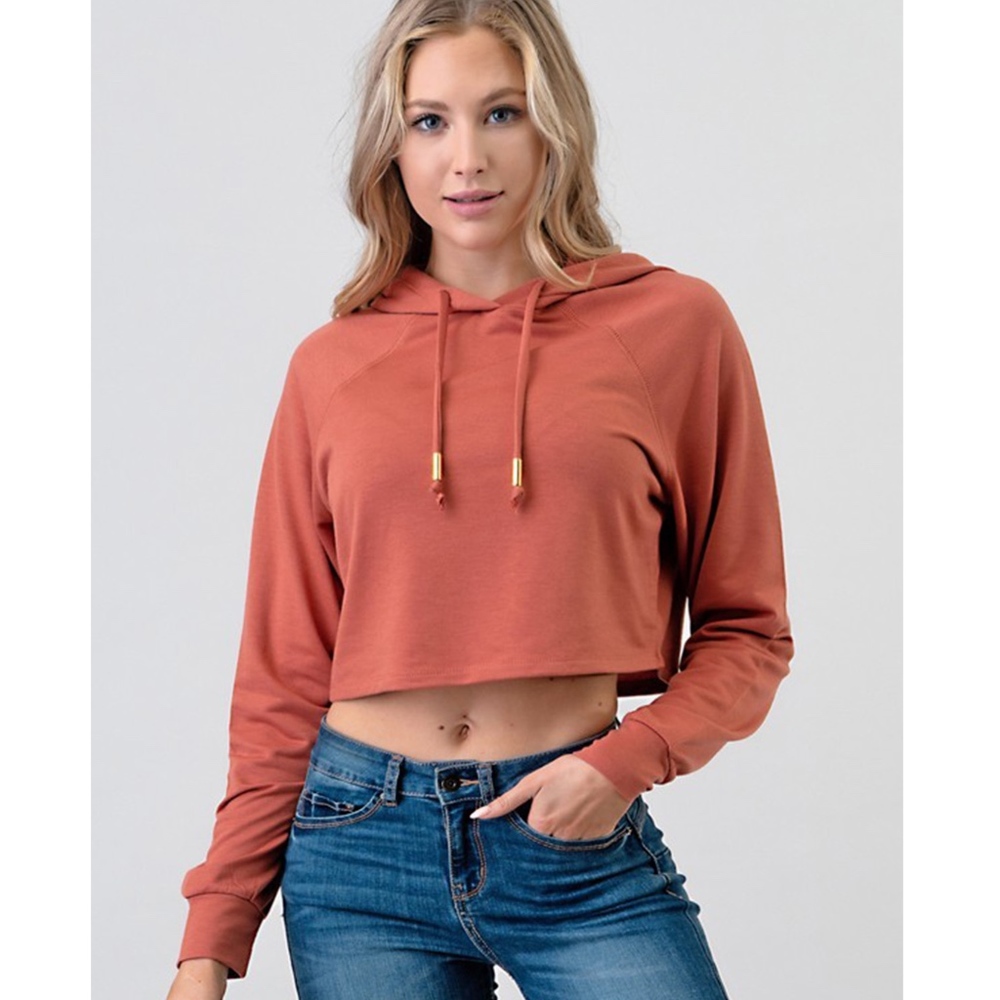 Crop Top Hoodie - Terracotta Rose
